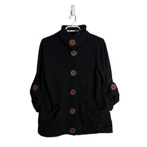 Orb Women's Black Knit Sweater Jacket with Coconut Buttons